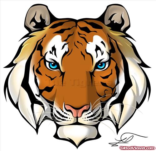 Awesome Color Ink Tiger Head Tattoo Design