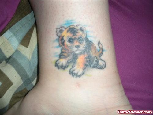 Color Ink Baby Tiger Tattoo On ankle
