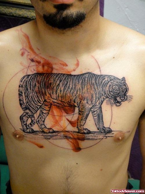 Amazing Tiger Tattoo On Man Chest