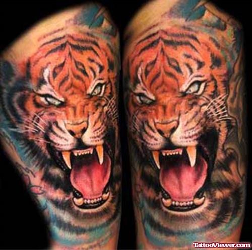 Roaring Colored Tiger Tattoos