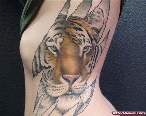 Best Rib side Tiger Head Tattoo