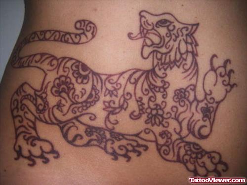 Classic Grey Ink Tiger Tattoo