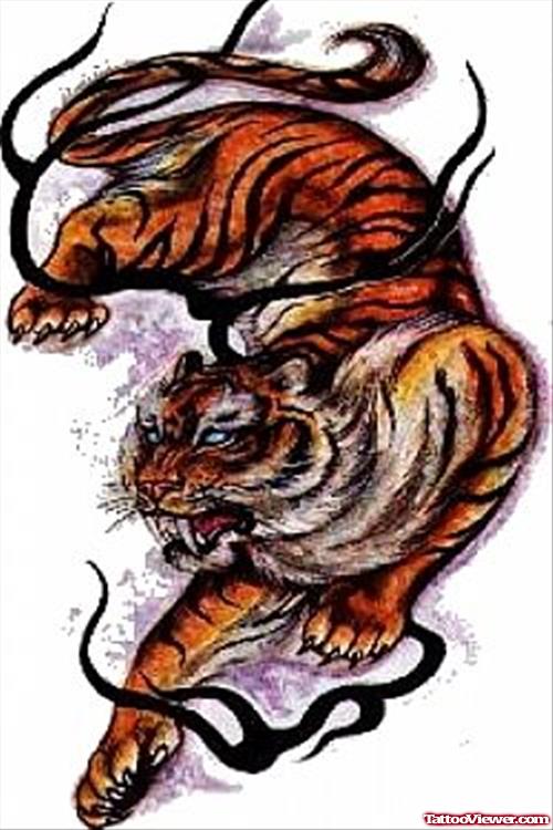 Awesome Color Ink Tiger Tattoo Design