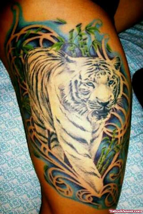 White Ink Tiger Tattoo On Sleeve