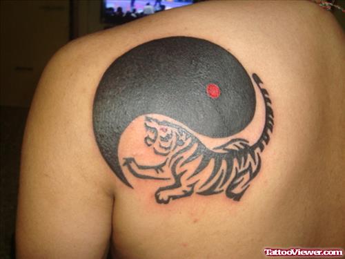 Yin Yang Tiger Tattoo On Left Back Shoulder