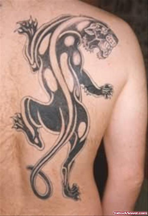 Man Showing Black Tiger Tattoo On His Back