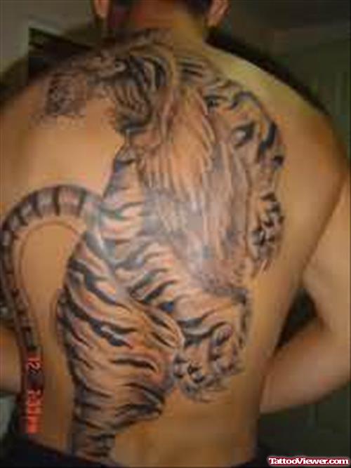 Jumping Tiger Tattoo On Back