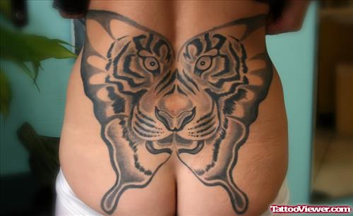 Butterfly Tiger Tattoo On Lower Back