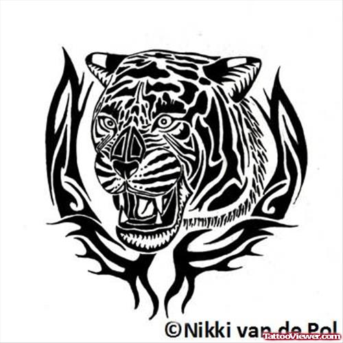 Black Ink Tribal Tattoo Tiger