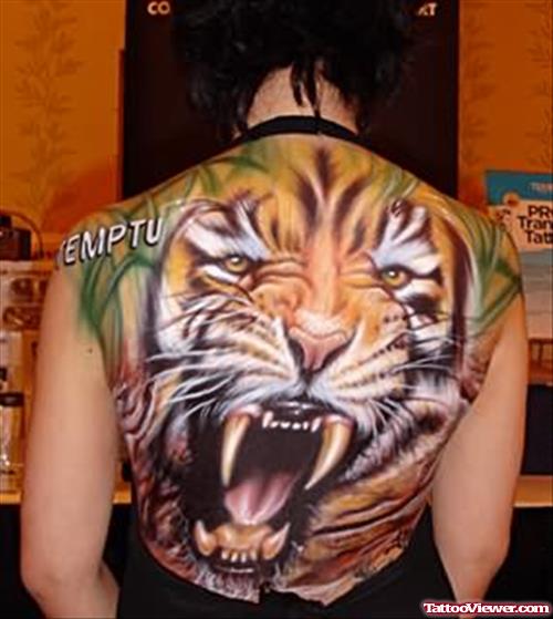 Amazing Large Tiger Tattoo On Back