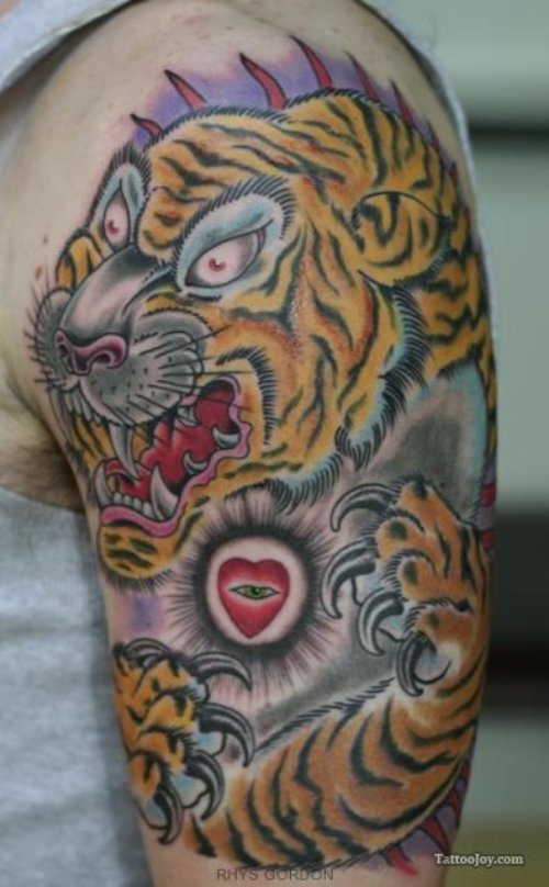 Left Half Sleeve Tiger Tattoos