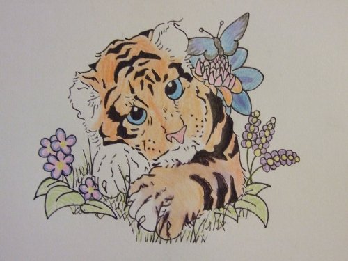 Awesome Color Flowers Tiger Tattoo Design