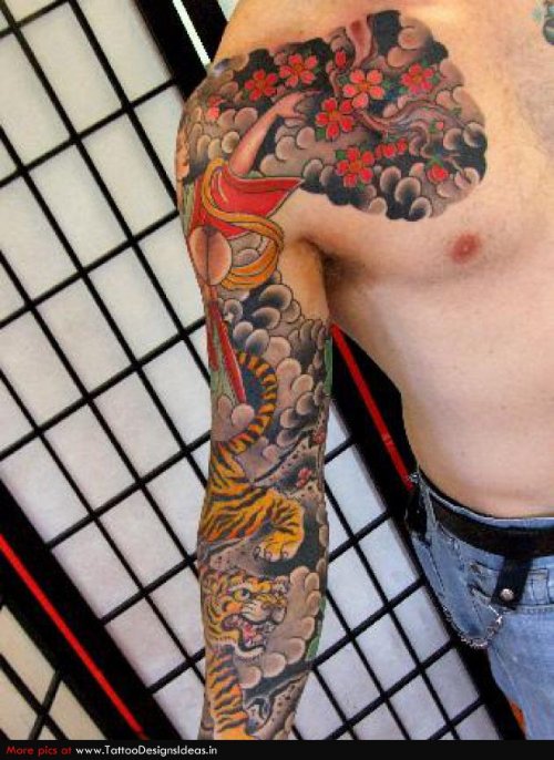 Awful Color Ink Tiger Tattoo On Right Sleeve