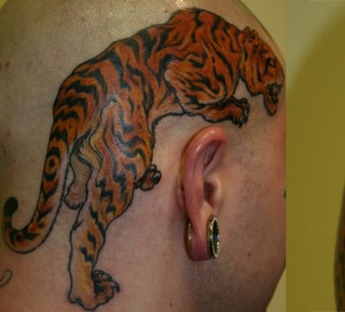 Amazing Tiger Tattoo On Head
