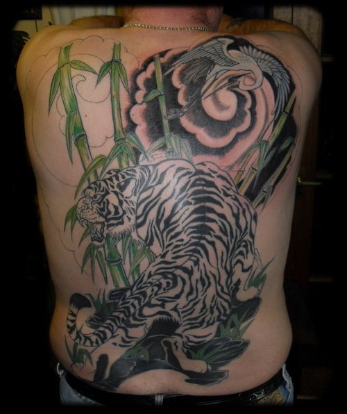 Grey Ink Tiger Tattoo On Back Body For Men