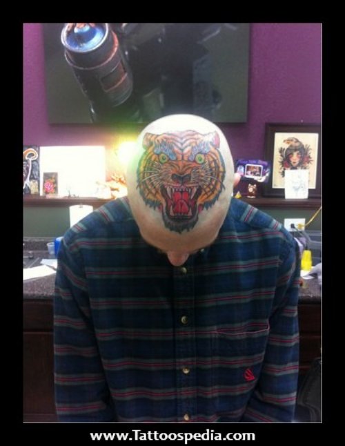 Tiger Head Tattoo On Head