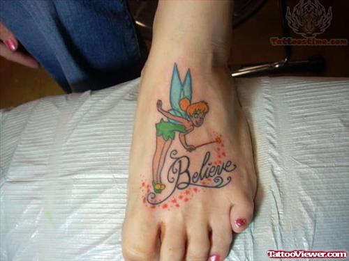 Tinkerbell Tattoo On Foot