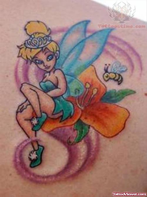 Tinkerbell With Flower Tattoo