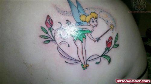 Tinkerbell And Flower Tattoo