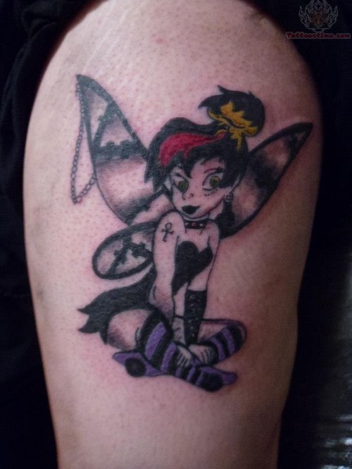 Gothic Tinkerbell Tattoo On Shoulder