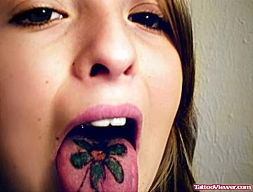 Leaf Tattoo On Tongue