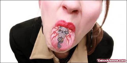 Skull Snake Tongue Tattoo