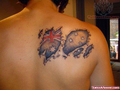 England Ripped Skin Tattoo On Back