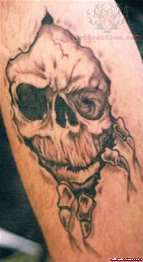 Skull Ripped From Skin Tattoo