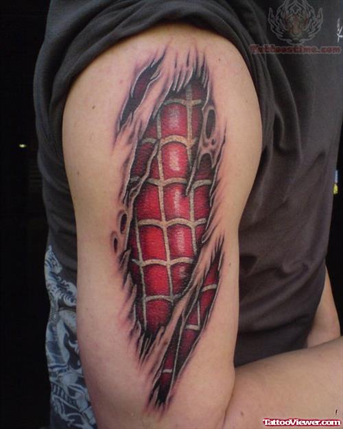 Torn Ripped Skin Tattoo On Bicep