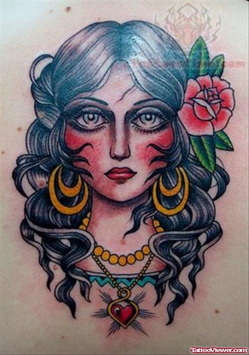 Traditional Girl Face Tattoo