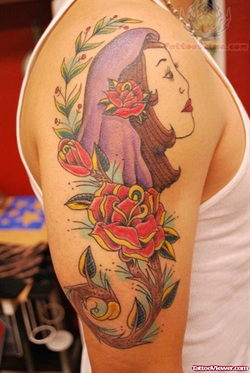 Traditional Color Ink Bicep Tattoo