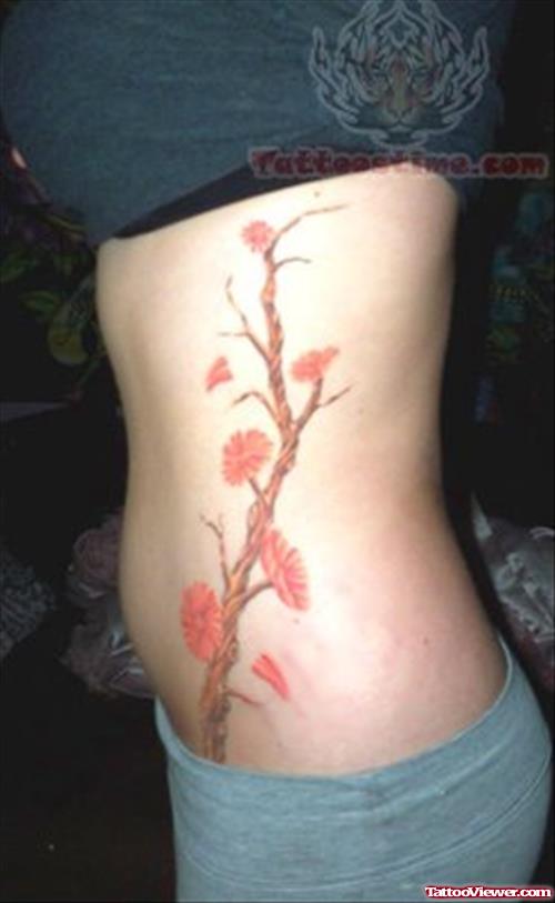 Flower Tree Tattoo On Rib Side