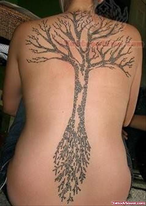 Large Tree Tattoo On Girl Back
