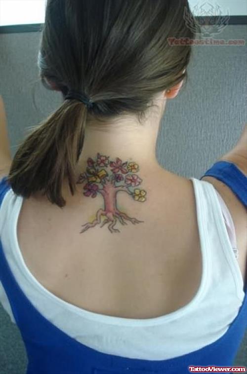 Back Neck Tree Tattoo