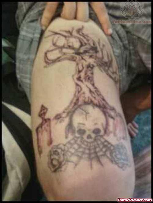 Tree Tattoo On Thigh