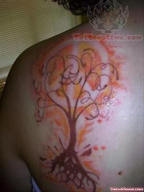 Peace Tree Tattoo On Back Shoulder
