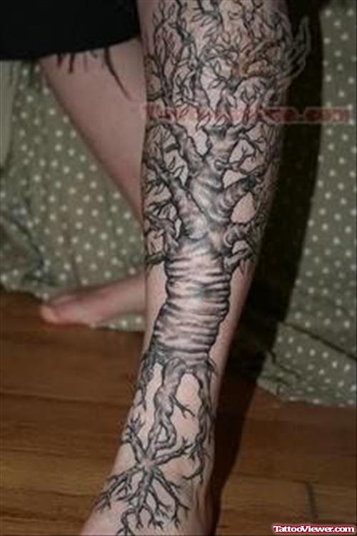 Awesome Tree Tattoo On Leg