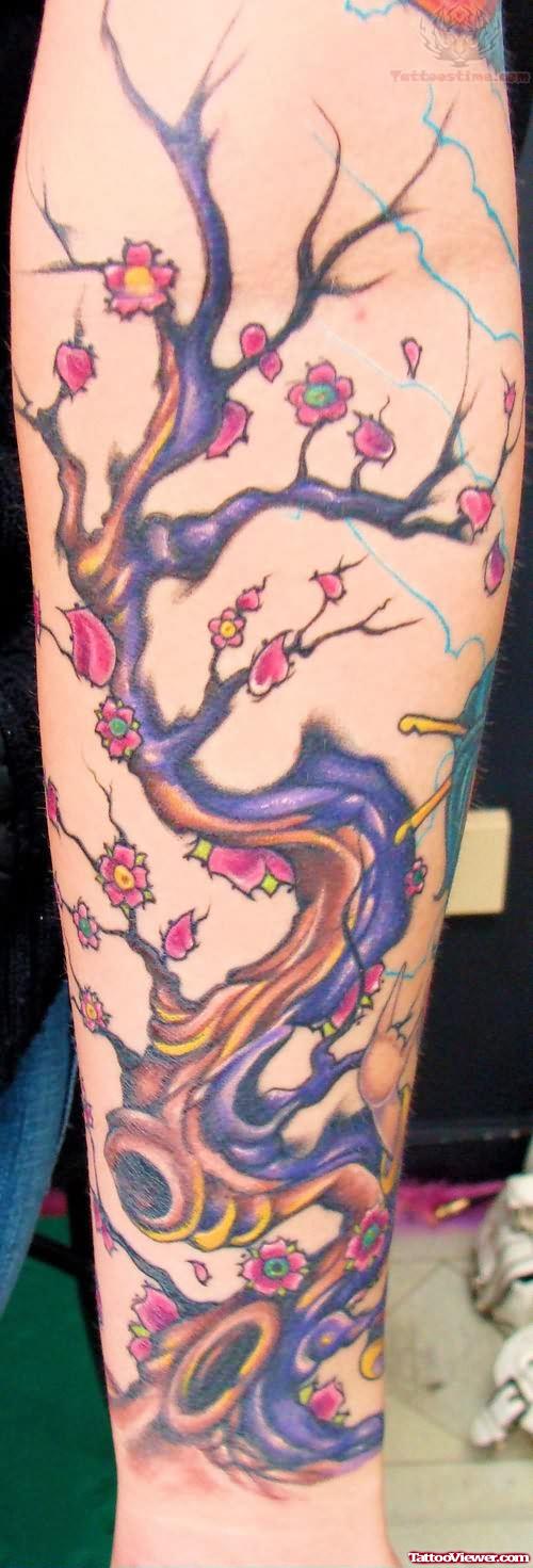 Purple Ink Tree Tattoo