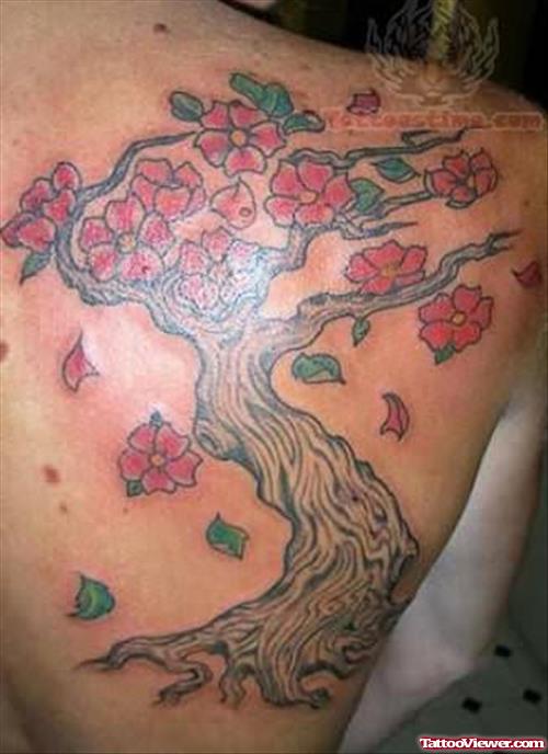 Flowers Tree Tattoo On Back