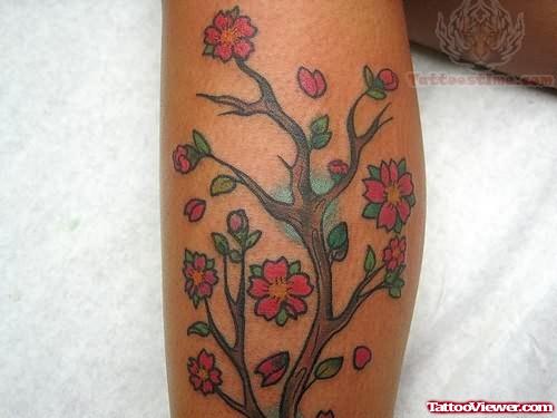 Colored Flowers Tree Tattoo