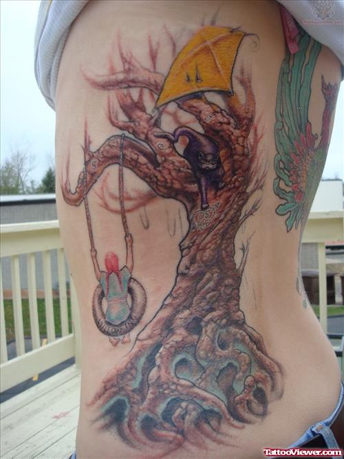 Large Tree Tattoo On Rib