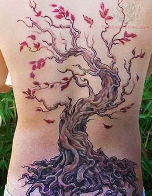 Full Back Tree Tattoo on Girl