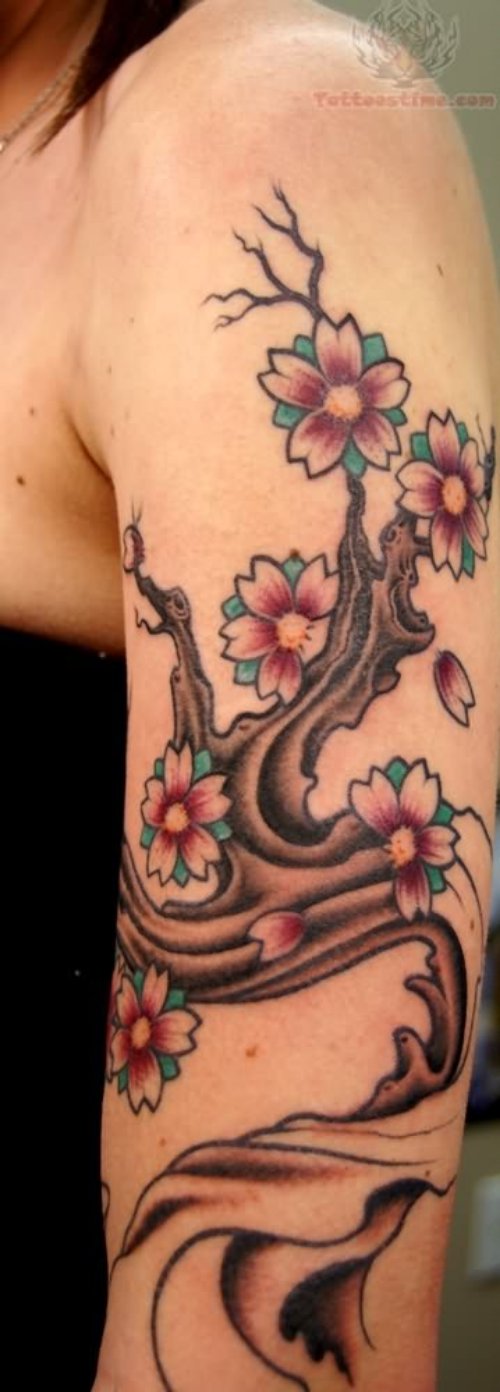 Cherry Tree Tattoo On Sleeve