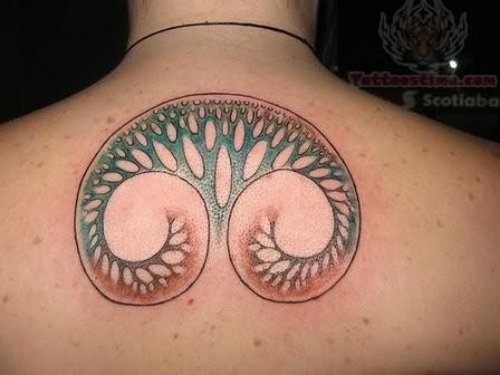 Shiny Tree Tattoo On Upper Back