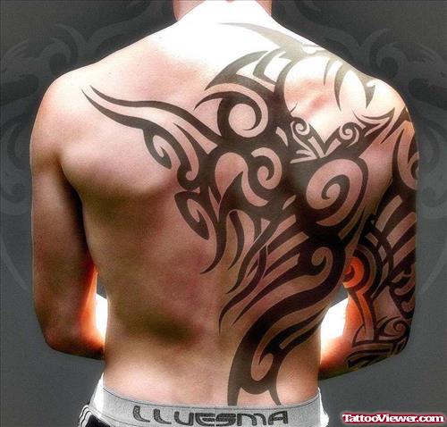 Tribal Tattoo On Back And Right sleeve