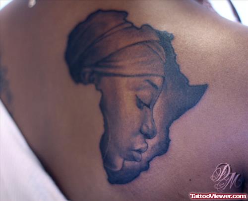 Tribal Grey Ink Afican Map Tattoo On Back