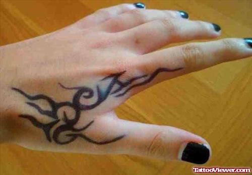 Beautiful Black Ink Left Hand Tribal Tattoo