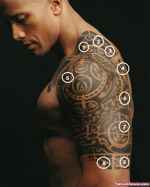 Maori Tribal Tattoo On Rock Left Shoulder