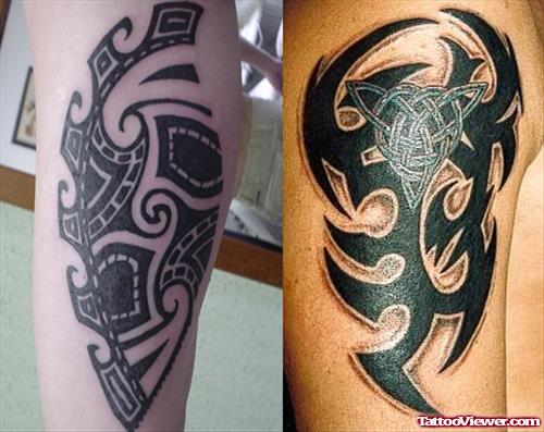 Black Ink Tribal Tattoos On Half Sleeve
