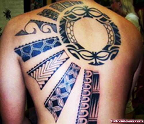 Black Ink African Tribal Tattoo On Back